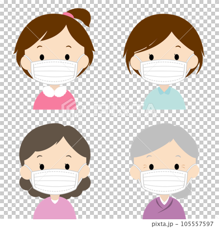 Women wearing masks, generational upper body sets Women wearing masks, generational upper body sets 105557597