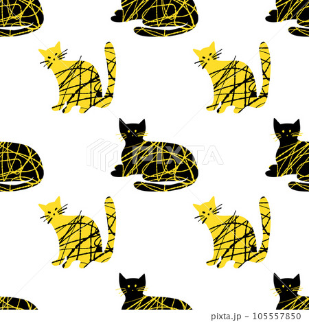 Seamless pattern with textured cute cat 105557850