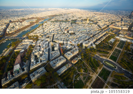 Paris with Champ de Mars and Hotel des Invalides from Eiffel Tower 105558319