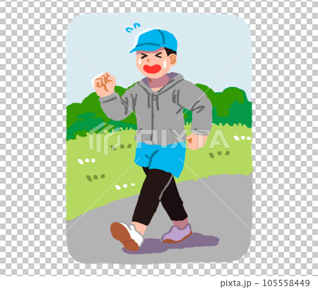 辛そうにウォーキングする男性背景付 辛そうにウォーキングする男性背景付 105558449