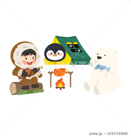 Inuit Camping with penguin and polar bear Inuit Camping with penguin and polar bear 105558966