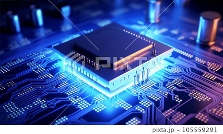 青く光る半導体 semiconductor with blue light. AI生成画像 105559291