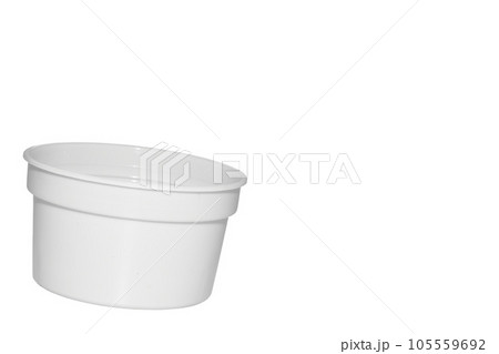 White plastic jar for cream, spices, sauces on a white background White plastic jar for cream, spices, sauces on a white background 105559692