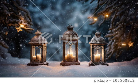 Christmas Lantern in snow 105560815