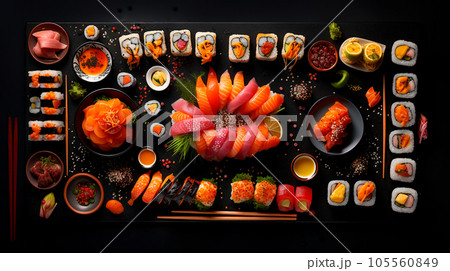 Assorted sushi, rolls and maki 105560849