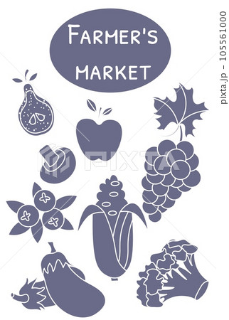Farmers market poster. Fruits and vegetables are blue. Fresh organic produce from the local farmers' market. Farmers market poster. Fruits and vegetables are blue. Fresh organic produce from the local farmers' market. 105561000