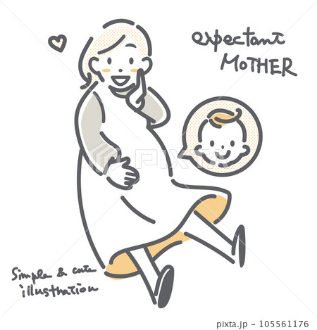 赤ちゃんを楽しみにする妊婦さん　シンプルでお洒落な線画イラスト 105561176