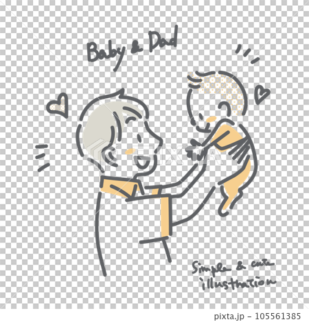 赤ちゃんを抱きあげるお父さん　シンプルでお洒落な線画イラスト 105561385