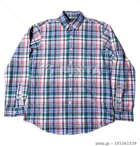 Blue check long sleeve men shirt on white background. 105561539