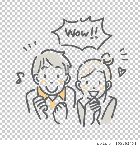 耳寄りな情報に喜ぶ若い夫婦　シンプルでお洒落な線画イラスト 105562451