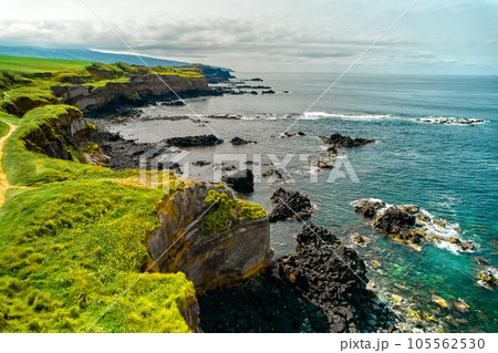 Ponta Delgada Island with rocky mountains and Atlantic Ocean Ponta Delgada Island with rocky mountains and Atlantic Ocean 105562530