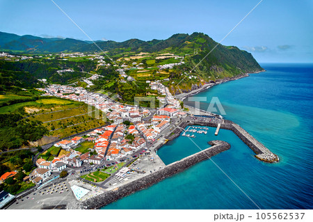 Aerial view Povoacao townscape, Azores 105562537