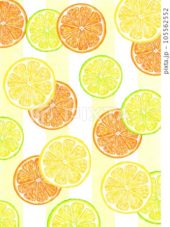 オレンジとレモンとライムの壁紙_イエローホワイトストライプ. 105562552