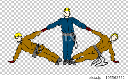 工事現場作業員組体操で準備体操 工事現場作業員組体操で準備体操 105562732
