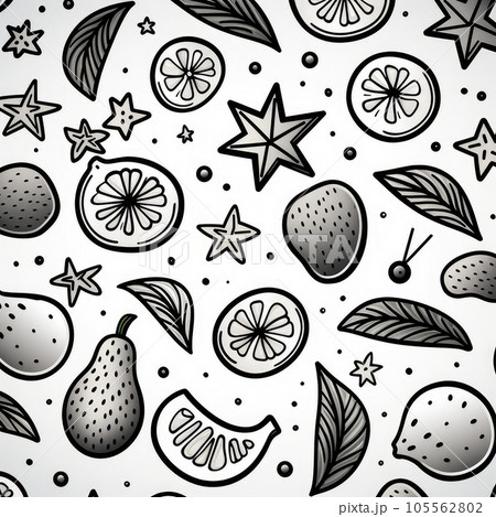 Doodle fruits. Natural tropical fruit, doodles citrus orange and vitamin lemon. Vegan kitchen apple hand drawn 105562802
