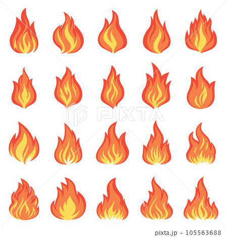 Flat Vector Fire Flame Icon Set. Campfire Shape Sign, Isolated. Bonfire Collection. Vector Illustration 105563688