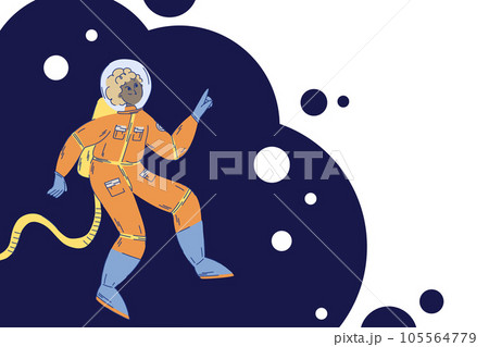 Banner with a girl astronauts in a space suit on an abstract background with bubbles and bubbles 105564779