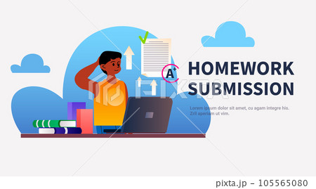 student using laptop homework submission e-learning online education concept horizontal student using laptop homework submission e-learning online education concept horizontal 105565080