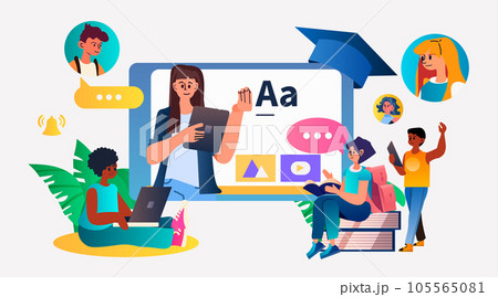 students in virtual classroom using smart interactive board virtual attendance e-learning online education concept horizontal students in virtual classroom using smart interactive board virtual attendance e-learning online education concept horizontal 105565081