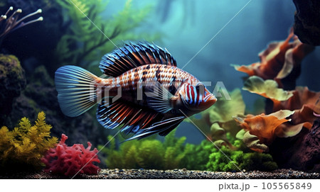 Tropical sea underwater fishes on coral reef. Aquarium oceanarium wildlife colorful marine panorama landscape nature snorkeling diving Tropical sea underwater fishes on coral reef. Aquarium oceanarium wildlife colorful marine panorama landscape nature snorkeling diving 105565849