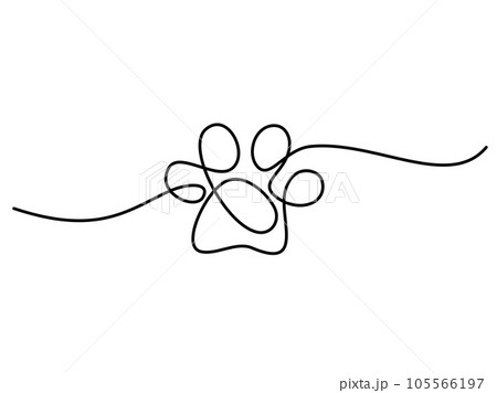 Paw print of dog or cat. Continuous one line drawing Paw print of dog or cat. Continuous one line drawing 105566197