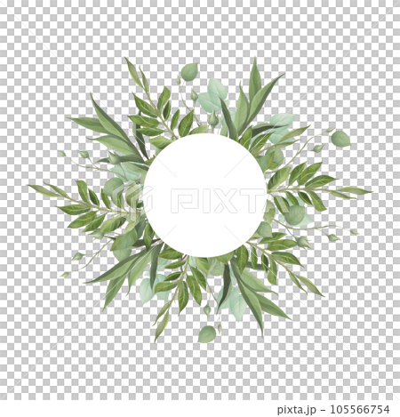 Valentines day postcard circle wreath with green leaves foliage bouquet 105566754