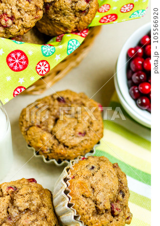 Homemade cranberry muffins baked for Christmas breakfast. 105566920