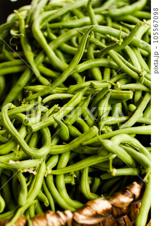 Fresh green beans at the local farmer's market. Fresh green beans at the local farmer's market. 105567098