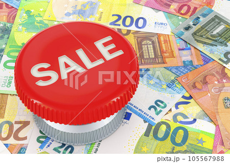 Sale red button on the euro background, 3D rendering 105567988