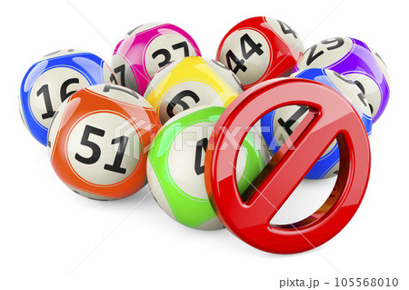 Lotto balls with forbidden symbol. 3D rendering 105568010