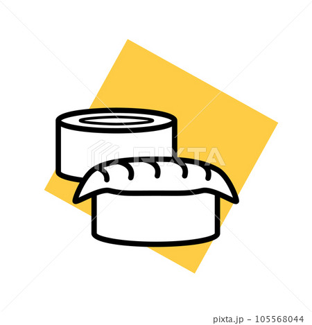 Asian sushi and rolls icon isolated icon on yellow. Vector illustration. Traditional korean rolls. 105568044