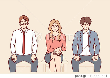 Business people sit on chairs in line for interview for manager position in corporation 105568681