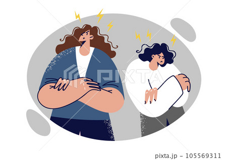 Frustrated mother and daughter quarreled over disagreement, stand with arms crossed 105569311