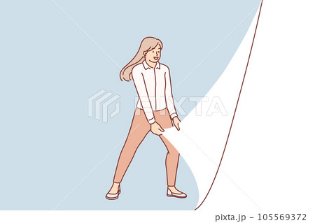 Woman changes reality by turning over imaginary page, wanting to change world for better 105569372