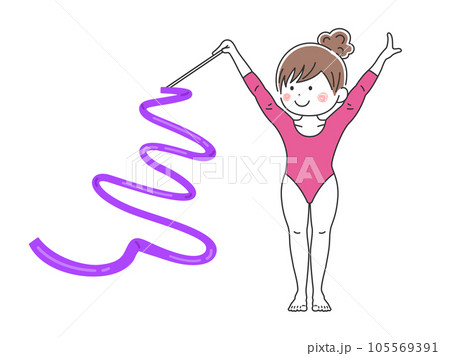 リボンの演技をする、新体操の選手のイラスト 105569391