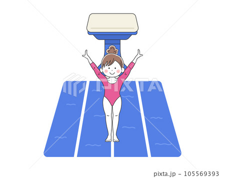 跳馬を飛んで着地した、女性の体操選手のイラスト 105569393