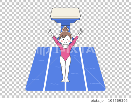 跳馬を飛んで着地した、女性の体操選手のイラスト 105569393