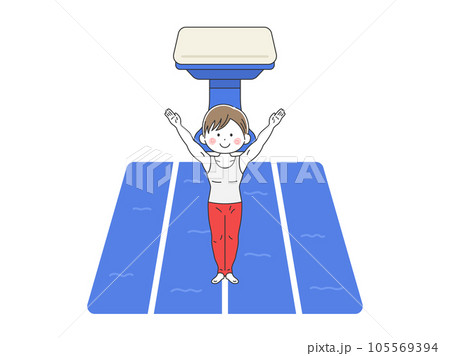 跳馬を飛んで着地した、男性の体操選手のイラスト 105569394