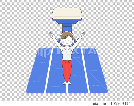 跳馬を飛んで着地した、男性の体操選手のイラスト 105569394