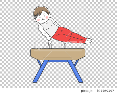 一名男子體操運動員玩鞍馬的插圖 105569397