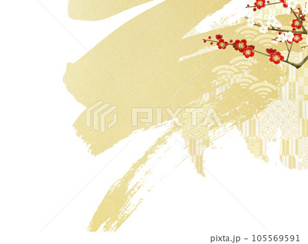 金箔と梅の和風背景 105569591
