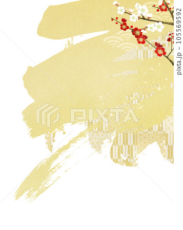 金箔と梅の和風背景 105569592