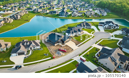 Expensive home construction rich neighborhood Indiana aerial Expensive home construction rich neighborhood Indiana aerial 105570140