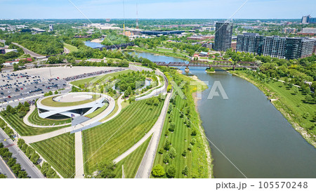 National Veterans Memorial and Museum aerial with river and downtown buildings 105570248