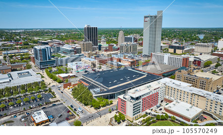 Cityscape skyline skyscraper downtown aerial city architecture businesses Fort Wayne 105570249