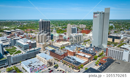 Skyscraper skyline Fort Wayne aerial cityscape downtown aerial city architecture businesses Skyscraper skyline Fort Wayne aerial cityscape downtown aerial city architecture businesses 105570265