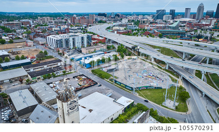 Louisville Kentucky aerial industry area with office buildings hotels and skyscrapers 105570291