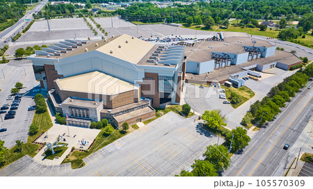 Aerial Allen County War Memorial Coliseum full building under bright summer sun Aerial Allen County War Memorial Coliseum full building under bright summer sun 105570309