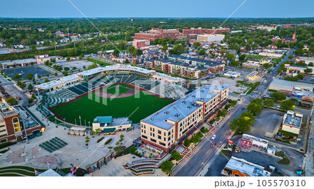 Downtown Fort Wayne city skyscape aerial Parkview Stadium Tin Caps Ballpark diamond asset Downtown Fort Wayne city skyscape aerial Parkview Stadium Tin Caps Ballpark diamond asset 105570310