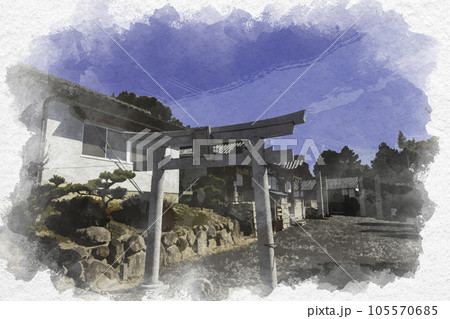 水彩画風 八幡神社 鳥居 岡山県倉敷市 水彩画風 八幡神社 鳥居 岡山県倉敷市 105570685